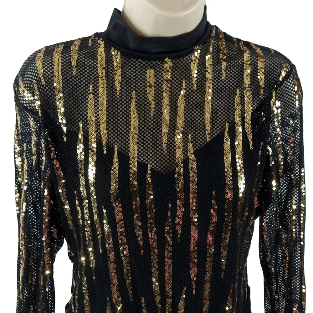 Kelle Black and Gold Sequin Leotard Dance Costume